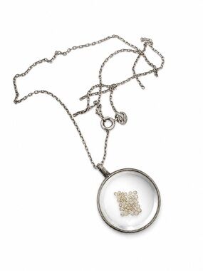 Clear Glass Pendant Necklace with Tiny diamonds Accents - Gray chain